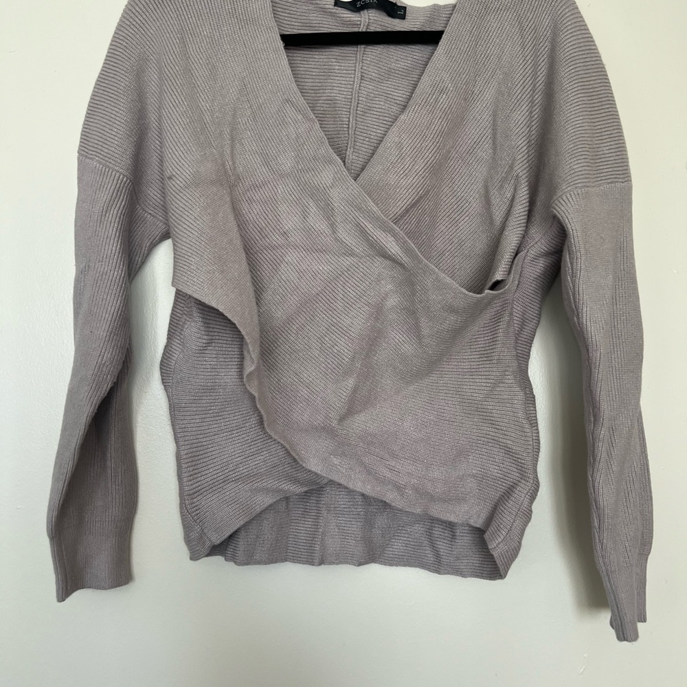 Women's V-Neck Wrap Sweater - Taupe